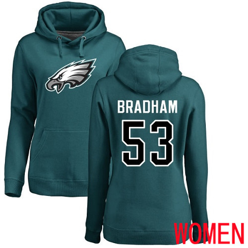 Women Philadelphia Eagles 53 Nigel Bradham Green Name and Number Logo NFL Pullover Hoodie Sweatshirts